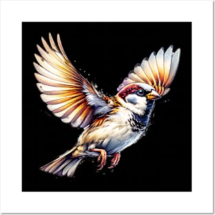 Watercolor Flying House Sparrow Posters and Art